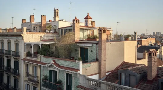 Vista panorámica tejados Eixample Barcelona con edificios modernistas precio vivienda