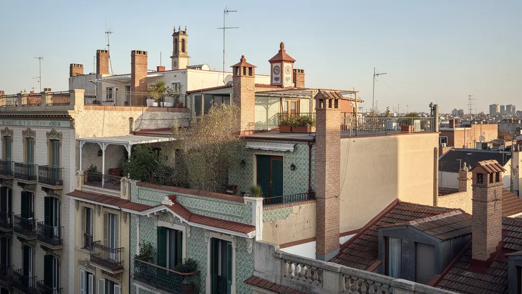 Vista panorámica tejados Eixample Barcelona con edificios modernistas precio vivienda